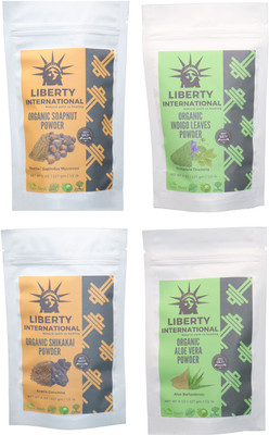 

LIBERTY INTERNATIONAL Soapnut & Indigo & Shikakai & Aloevera Powder ( 227 Gm Each ) For Face , Hair & Skin Care Certified C18(Set of 4)