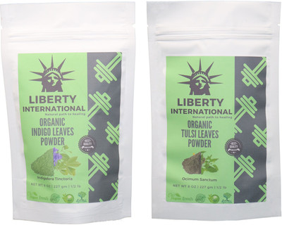 

LIBERTY INTERNATIONAL Indigo & Tulsi Powder ( 227 Gm Each ) For Face , Hair & Skin Care Certified C18(Set of 2)