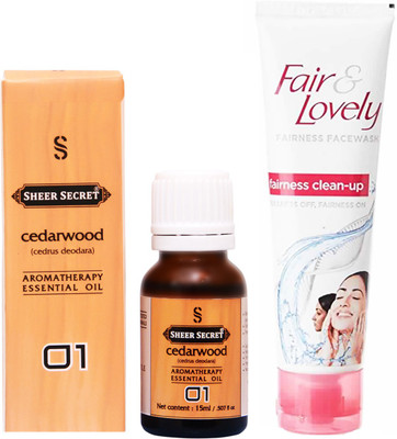 

Sheer Secret Cedarwood Essential Oil 15 ml and Fair & Lovely Fairness Instant Glow Clean-up face wash 100 ml(Set of 2)