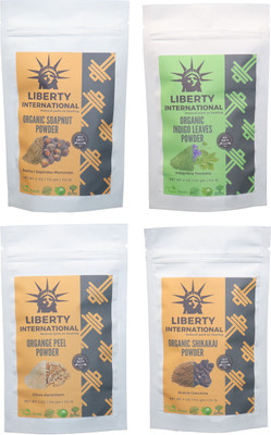 

LIBERTY INTERNATIONAL Soapnut & Indigo & Orange & Shikakai Powder ( 114 Gm Each ) For Face , Hair & Skin Care Certified C18(Set of 4)