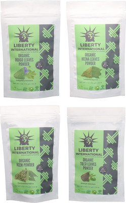

LIBERTY INTERNATIONAL Indigo & Heena & Neem & Tulsi Powder ( 114 Gm Each ) For Face , Hair & Skin Care Certified C18(Set of 4)
