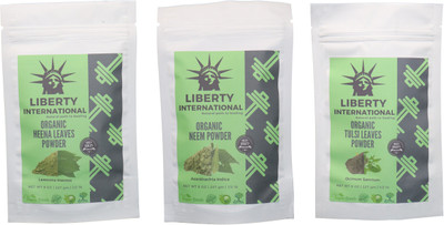 

LIBERTY INTERNATIONAL Heena & Neem & Tulsi Powder ( 227 Gm Each ) For Face , Hair & Skin Care Certified C18(Set of 3)