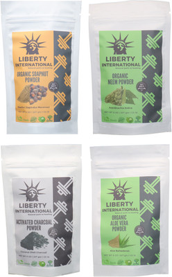 

LIBERTY INTERNATIONAL Soapnut & Neem & Charcoal & Aloevera Powder ( 227 Gm Each ) For Face , Hair & Skin Care Certified C18(Set of 4)