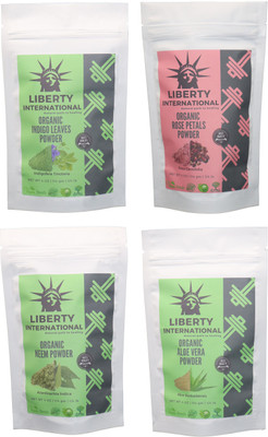 

LIBERTY INTERNATIONAL Indigo & Rose & Neem & Aloevera Powder ( 114 Gm Each ) For Face , Hair & Skin Care Certified C9 456 g(Set of 4)