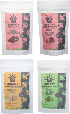 

LIBERTY INTERNATIONAL Hibiscus & Rose & Orange & Tulsi Powder ( 114 Gm Each ) For Face , Hair & Skin Care Certified C18(Set of 4)