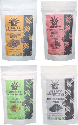 

LIBERTY INTERNATIONAL Soapnut & Rose & Amla & Charcoal Powder ( 114 Gm Each ) For Face , Hair & Skin Care Certified C18(Set of 4)