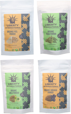 

LIBERTY INTERNATIONAL Orange & Neem & Amla & Shikakai Powder ( 114 Gm Each ) For Face , Hair & Skin Care Certified C18(Set of 4)