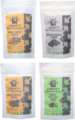 

LIBERTY INTERNATIONAL Soapnut & Charcoal & Shikakai & Tulsi Powder ( 227 Gm Each ) For Face , Hair & Skin Care Certified C18(Set of 4)