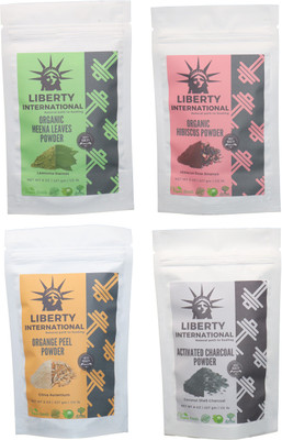 

LIBERTY INTERNATIONAL Heena & Hibiscus & Orange & Charcoal Powder ( 227 Gm Each ) For Face , Hair & Skin Care Certified C18(Set of 4)