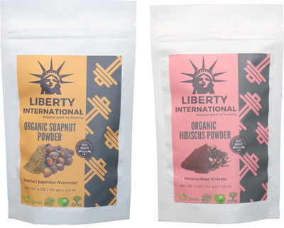 

LIBERTY INTERNATIONAL Soapnut & Hibiscus Powder ( 114 Gm Each ) For Face , Hair & Skin Care Certified C18(Set of 2)