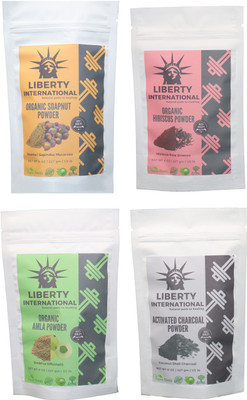 

LIBERTY INTERNATIONAL Soapnut & Hibiscus & Amla & Charcoal Powder ( 227 Gm Each ) For Face , Hair & Skin Care Certified C9 912 g(Set of 4)