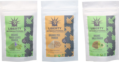 

LIBERTY INTERNATIONAL Indigo & Orange & Amla Powder ( 114 Gm Each ) For Face , Hair & Skin Care Certified C18(Set of 3)