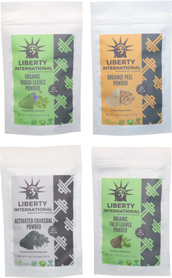 

LIBERTY INTERNATIONAL Indigo & Orange & Charcoal & Tulsi Powder ( 114 Gm Each ) For Face , Hair & Skin Care Certified C18(Set of 4)