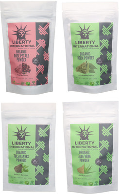 

LIBERTY INTERNATIONAL Rose & Neem & Tulsi & Aloevera Powder ( 114 Gm Each ) For Face , Hair & Skin Care Certified C18(Set of 4)