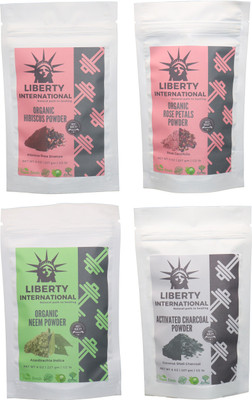 

LIBERTY INTERNATIONAL Hibiscus & Rose & Neem & Charcoal Powder ( 227 Gm Each ) For Face , Hair & Skin Care Certified C18(Set of 4)