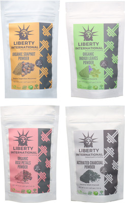 

LIBERTY INTERNATIONAL Soapnut & Indigo & Rose & Charcoal Powder ( 227 Gm Each ) For Face , Hair & Skin Care Certified C18(Set of 4)
