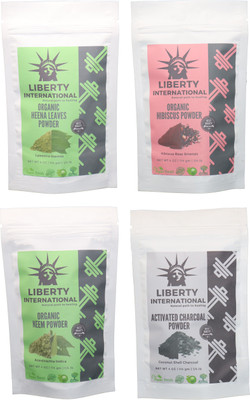 

LIBERTY INTERNATIONAL Heena & Hibiscus & Neem & Charcoal Powder ( 114 Gm Each ) For Face , Hair & Skin Care Certified C18(Set of 4)