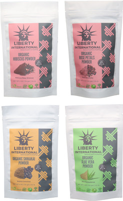 

LIBERTY INTERNATIONAL Hibiscus & Rose & Shikakai & Aloevera Powder ( 114 Gm Each ) For Face , Hair & Skin Care Certified C18(Set of 4)