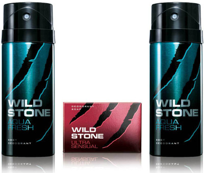 

Wild Stone 2 Aqua Fresh Deodorant and 75gm Ultra Sensual Soap(Set of 3)