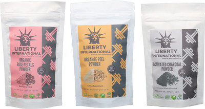 

LIBERTY INTERNATIONAL Rose & Orange & Charcoal Powder ( 227 Gm Each ) For Face , Hair & Skin Care Certified C18(Set of 3)