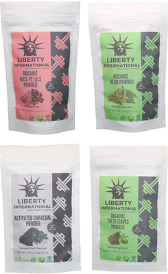 

LIBERTY INTERNATIONAL Rose & Neem & Charcoal & Tulsi Powder ( 114 Gm Each ) For Face , Hair & Skin Care Certified C18(Set of 4)