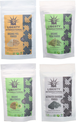 

LIBERTY INTERNATIONAL Orange & Neem & Amla & Charcoal Powder ( 114 Gm Each ) For Face , Hair & Skin Care Certified C18(Set of 4)