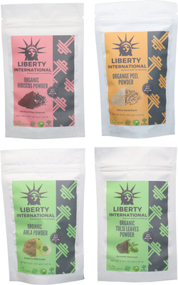

LIBERTY INTERNATIONAL Hibiscus & Orange & Amla & Tulsi Powder ( 227 Gm Each ) For Face , Hair & Skin Care Certified C18(Set of 4)