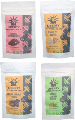 

LIBERTY INTERNATIONAL Hibiscus & Orange & Shikakai & Aloevera Powder ( 227 Gm Each ) For Face , Hair & Skin Care Certified C18(Set of 4)