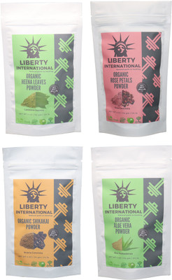 

LIBERTY INTERNATIONAL Heena & Rose & Shikakai & Aloevera Powder ( 114 Gm Each ) For Face , Hair & Skin Care Certified C18(Set of 4)