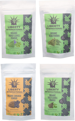

LIBERTY INTERNATIONAL Indigo & Neem & Shikakai & Tulsi Powder ( 114 Gm Each ) For Face , Hair & Skin Care Certified C18(Set of 4)
