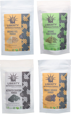 

LIBERTY INTERNATIONAL Orange & Neem & Charcoal & Shikakai Powder ( 114 Gm Each ) For Face , Hair & Skin Care Certified C18(Set of 4)