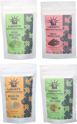 

LIBERTY INTERNATIONAL Indigo & Hibiscus & Orange & Amla Powder ( 227 Gm Each ) For Face , Hair & Skin Care Certified C18(Set of 4)