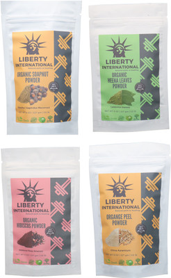 

LIBERTY INTERNATIONAL Soapnut & Heena & Hibiscus & Orange Powder ( 227 Gm Each ) For Face , Hair & Skin Care Certified C18(Set of 4)