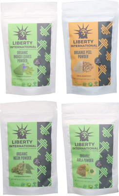 

LIBERTY INTERNATIONAL Indigo & Orange & Neem & Amla Powder ( 227 Gm Each ) For Face , Hair & Skin Care Certified C18(Set of 4)