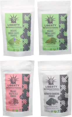 

LIBERTY INTERNATIONAL Indigo & Heena & Rose & Charcoal Powder ( 227 Gm Each ) For Face , Hair & Skin Care Certified C18(Set of 4)