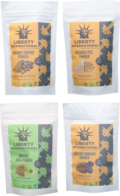

LIBERTY INTERNATIONAL Soapnut & Orange & Amla & Shikakai Powder ( 227 Gm Each ) For Face , Hair & Skin Care Certified C18(Set of 4)