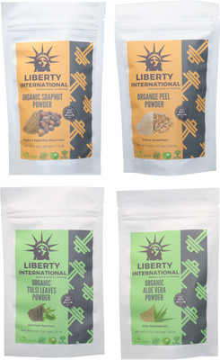 

LIBERTY INTERNATIONAL Soapnut & Orange & Tulsi & Aloevera Powder ( 227 Gm Each ) For Face , Hair & Skin Care Certified C18(Set of 4)