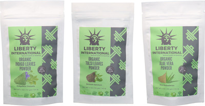 

LIBERTY INTERNATIONAL Indigo & Tulsi & Aloevera Powder ( 114 Gm Each ) For Face , Hair & Skin Care Certified C18(Set of 3)
