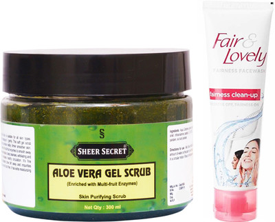 

Sheer Secret Aloe Vera Scrub 300ml and Fair & Lovely Fairness Instant Glow Clean-up face wash 100 ml(Set of 2)