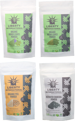 

LIBERTY INTERNATIONAL Indigo & Heena & Orange & Charcoal Powder ( 227 Gm Each ) For Face , Hair & Skin Care Certified C9 912 g(Set of 4)