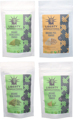 

LIBERTY INTERNATIONAL Heena & Orange & Neem & Aloevera Powder ( 114 Gm Each ) For Face , Hair & Skin Care Certified C18(Set of 4)