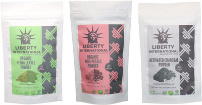 

LIBERTY INTERNATIONAL Heena & Rose & Charcoal Powder ( 114 Gm Each ) For Face , Hair & Skin Care Certified C18(Set of 3)