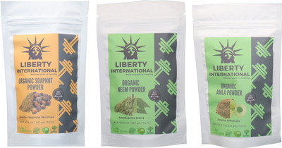 

LIBERTY INTERNATIONAL Soapnut & Neem & Amla Powder ( 227 Gm Each ) For Face , Hair & Skin Care Certified C18(Set of 3)