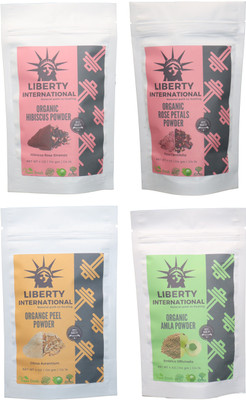 

LIBERTY INTERNATIONAL Hibiscus & Rose & Orange & Amla Powder ( 114 Gm Each ) For Face , Hair & Skin Care Certified C18(Set of 4)