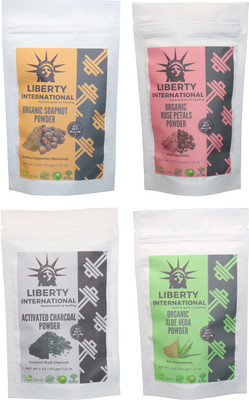 

LIBERTY INTERNATIONAL Soapnut & Rose & Charcoal & Aloevera Powder ( 114 Gm Each ) For Face , Hair & Skin Care Certified C18(Set of 4)
