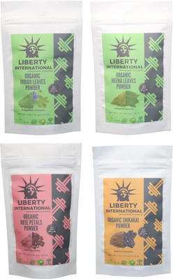 

LIBERTY INTERNATIONAL Indigo & Heena & Rose & Shikakai Powder ( 114 Gm Each ) For Face , Hair & Skin Care Certified C18(Set of 4)