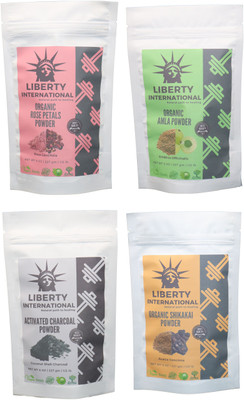 LIBERTY INTERNATIONAL Rose & Amla & Charcoal & Shikakai Powder ( 227 Gm Each ) For Face , Hair & Skin Care Certified C18(Set of 4)
