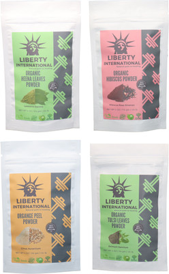 

LIBERTY INTERNATIONAL Heena & Hibiscus & Orange & Tulsi Powder ( 114 Gm Each ) For Face , Hair & Skin Care Certified C18(Set of 4)