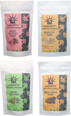 

LIBERTY INTERNATIONAL Rose & Orange & Neem & Shikakai Powder ( 114 Gm Each ) For Face , Hair & Skin Care Certified C18(Set of 4)