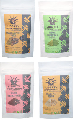 

LIBERTY INTERNATIONAL Soapnut & Heena & Hibiscus & Orange Powder ( 114 Gm Each ) For Face , Hair & Skin Care Certified C18(Set of 4)
